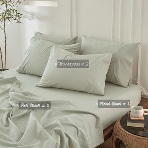 Parure de lit King Size verte en coton lavé 100 % Oeko-TEX Standard, motif uni, drap-housse à poches profondes - Product Image 6