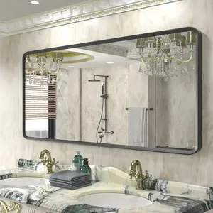 Venda quente por atacado moderno alumínio liga quadro grande retangular parede decoração quadrado longo banheiro espelho parede