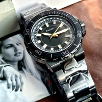 Montre de plongée à quartz pour homme, bracelet en acier inoxydable, cadran rond, lunette rotative, aiguilles lumineuses, étanche, sport de plein air