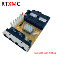 Commutateur PoE inversé 2FO 4LAN 100M Convertisseur de média fibre PCBA Board 155M 2SC 4RJ45 RPOE Support 5V 12V 24V Alimentation Fast Ethernet Tra