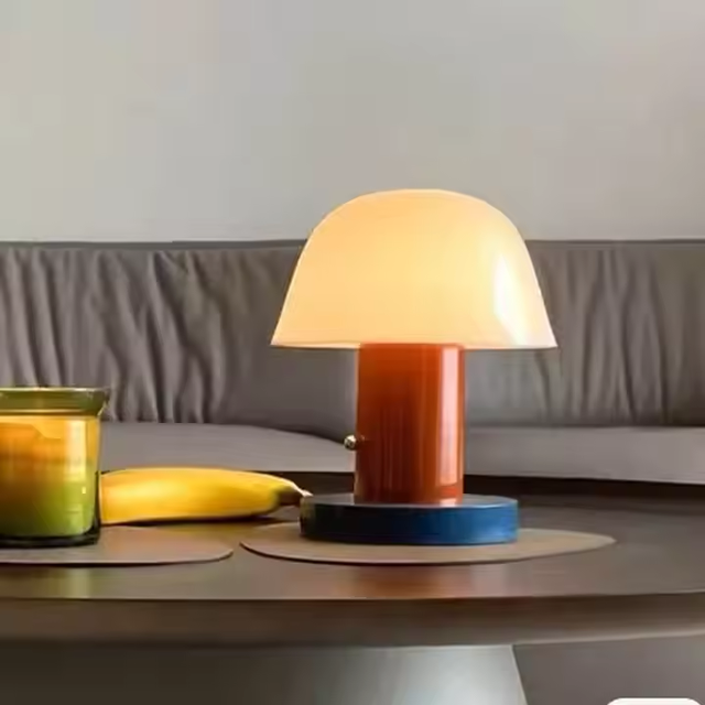 Modern Portable ABS Table Lamp for Hotel & Restaurant Metallic Mushroom Bed Side with Touch Sensor Cordless LED Chargeable