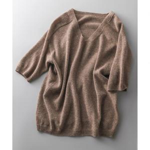 Atasan Rajut Wanita Model Baru Kerah V Lengan Setengah Warna Solid Pakaian Rajut Kaos Longgar Kasual Pullover Sweater Blus - Product Image 5
