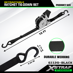 Correa de Amarre Retráctil Xstrap de 1 Pulgada y 10 Pies con Ganchos en S para Motocicleta, Camión, ATV/UTV, Remolque y Arrastre - Product Image 5