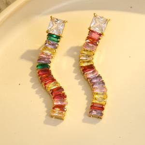 Luxus 18 Karat vergoldet Edelstahl Zirkonia Quaste baumeln Ohrringe für Frauen Jubiläum Hochzeit Ohrring Schmuck - Product Image 3