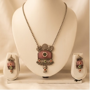DIVYORO <b>Elephant</b> Motif Floral Stone Oxidized Silver Pendant Set Designer Statement Jewelry Set with <b>Earrings</b> Fashion Jewelry - Product Image 3