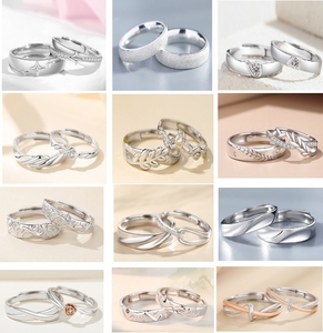 Anillo <span class=keywords><strong>de</strong></span> <span class=keywords><strong>Pareja</strong></span> Simple <span class=keywords><strong>de</strong></span> Plata <span class=keywords><strong>de</strong></span> Ley 925 con Circonita, <span class=keywords><strong>Anillos</strong></span> Ajustables Abiertos para Hombre y Mujer, Joyería <span class=keywords><strong>de</strong></span> Compromiso y Boda para Enamorados - Product Image 1