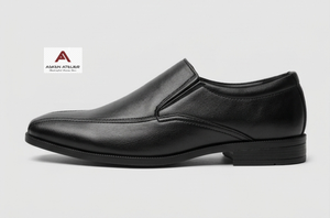 Chaussures habillées noires en cuir véritable pour hommes, à enfiler, avec bout pointu élégant, idéales pour le bureau et toutes les saisons - Product Image 3