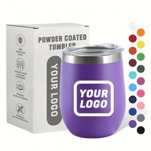 Gobelet isotherme à double paroi en forme d'œuf avec logo personnalisé, mugs en verre avec couvercle, 12 oz, gobelet à vin en acier inoxydable - Product Image 1