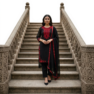 Conjunto Étnico de 3 Piezas para Mujer NOIIR PIGEON, Kurta, Pantalón y Dupatta, en Faux Georgette Bordado, de Secado Rápido y Sin Arrugas - Product Image 1