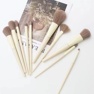 Ensemble de 10 pinceaux de maquillage, poils synthétiques, manche en bois blanc, virole en aluminium, pinceaux éventail, pour estomper les fards, pour le visage, pour le rasage, pinceaux cosmétiques - Product Image 2