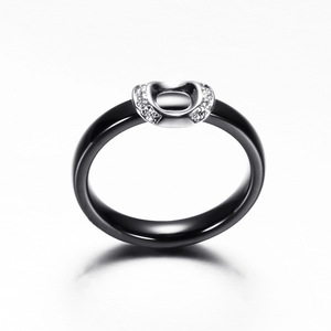 Bague en céramique 4 mm, forme géométrique noire et blanche, sertie de diamants, pour femme, bijoux cadeau - Product Image 2