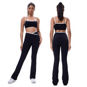 Ensemble de yoga uni pour femme, legging taille haute et crop top, sans couture, en Spandex et Polyester, 2 pièces, tenue de sport, col carré, fitness - Product Image 1