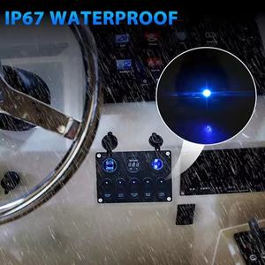 12V/24V 2路翘板开关照明蓝色发光二极管圆形3针开关SPST，用于船用汽车船RV-PA66材料 - Product Image 5