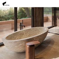Tostone Baignoire autoportante en marbre gris de haute qualité pour salles de bains intérieures de villas Conception en pierre naturelle pour salles de bains de luxe