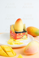 Crème glacée Abink's Happy Mango, chocolat crémeux, mangue fruitée, fraise, pêche, citron, lait. 3D Sharp. Congeler à -18°C. Pratique