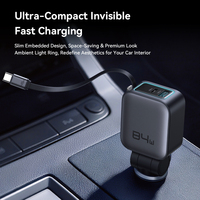 Mini chargeur de voiture à câble rétractable double 84W 4-en-1, adaptateur USB de charge rapide 45W PD PPS 75cm pour allume-cigare, personnalisable OEM