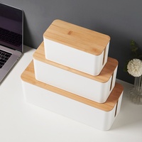 Organisateur de câbles de bureau en plastique minimaliste et créatif avec couvercle en bois de bambou pour ranger les câbles de données et les chargeurs