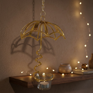 Brass Finish Umbrella Shape Hanging <b>Tea</b> <b>Light</b> Holder Decorative Candle Holder for Home Party Decoration - Product Image 1