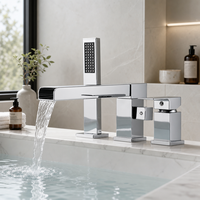 Robinet de baignoire Youkang en acier inoxydable 304 avec bec cascade, douchette à main, finition céramique or rose brossé, carré