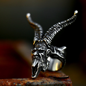 SS8-838R 2024ใหม่แหวนสแตนเลสสตีลเขากวางหัวกะโหลกแกะปีศาจเครื่องประดับพังค์โกธิคคุณภาพสูง - Product Image 6