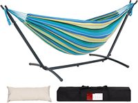 Hamac double hamac avec support en acier peu encombrant de 9 pieds comprend un étui de transport portable pour le jardin ou l'arrière-cour