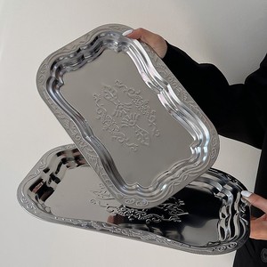 Plateau rectangulaire en acier inoxydable, plateau de service en métal gaufré pour le stockage de fruits et de gâteaux, plat décoratif pour usage domestique - Product Image 5