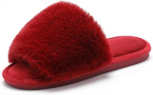 <span class=keywords><strong>Sandales</strong></span> d'intérieur/extérieur à enfiler pour femmes, en fausse fourrure, plates, moelleuses, à bout ouvert, avec mousse à mémoire de forme, en EVA, pour l'été - Product Image 3