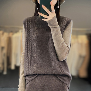 <span class=keywords><strong>Gilet</strong></span> maglione in lana 100% mercerizzata a maglia con motivo mezzo collo alto da <span class=keywords><strong>donna</strong></span> - Product Image 3