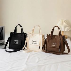 Nouveau style, sac fourre-tout en toile mini personnalisé avec poignée supérieure, multi-poches, fermeture éclair, pour l'école - Product Image 4