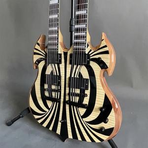 Tùy chỉnh vòng tròn màu đen 12 + 6 dây W âm thanh đôi cổ guitar điện 4emg pickups cơ thể gỗ gụ - Product Image 1