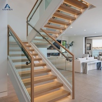 Europäischer Stil Gerade Treppe für Innenbereich Villa Kohlenstoffstahlkonstruktion Holzstufen Glasgeländer