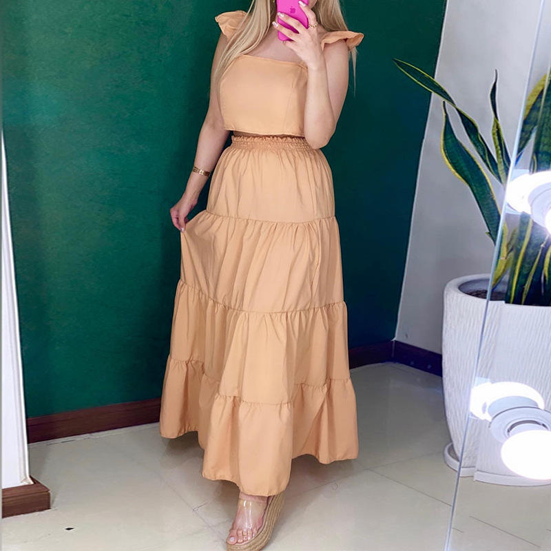 Fashion Ropa Mujer Formal Women Dress Sets Solid Color Summer Clothes  Casual Piece Set Women Dresses