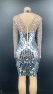 مصمم الملابس بالجملة الصين السماء الأزرق لامعة الكريستال شرابة مثير فساتين النساء النادي الليلي حفلة موسيقية أزياء رقص الأداء - Product Image 3