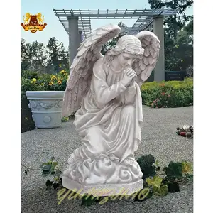 실물 크기 대리석 우는 천사 동상 손 조각 큰 날개 대리석 천사 동상