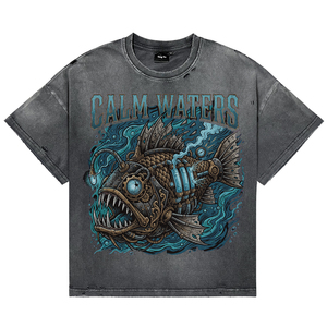 Camisetas de Hombre Oversize con Estampado de Pez Anglerfish, Estilo Steampunk, Lavado Ácido, de Alta Calidad, Casuales, Transpirables, de Algodón Suave - Product Image 1