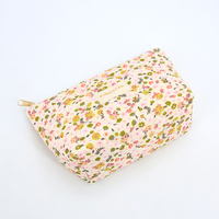 Sac de maquillage matelassé léger en toile douce de haute qualité avec fermeture éclair, grand format, motif floral, personnalisable, pour voyage, rouge à lèvres et articles de toilette