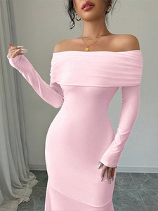 Robe de soirée simple <span class=keywords><strong>rose</strong></span> pour femmes, robe de demoiselle d'honneur de mariage, robe longue haut de gamme pour femmes, robe de soirée longue - Product Image 2