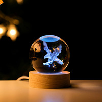 Globes décoratifs lumineux 60mm 80mm avec base éclairée, figurines d'animaux en verre, boules de cristal, Arbre de Vie 3D pour meilleur ami