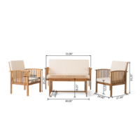 Set da conversazione in legno di acacia marrone da 4 pezzi - Cuscini resistenti all'acqua, mobili da conversazione durevoli per patio all'aperto