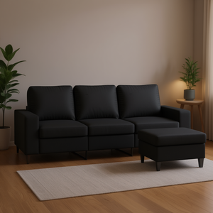 Divano Componibile a L Nero a 3 Posti, Arredamento Moderno per Soggiorno in Tessuto con Gambe in Metallo - Product Image 2