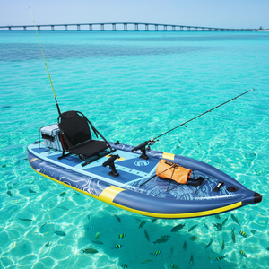 E SUP Planche de Pêche Gonflable Robuste avec Porte-Cannes, Nez Anti-Vagues, Trois Chambres d'Air, Étanche, Pliable, 1680D, Sac à Roulettes et <span class=keywords><strong>Pompe</strong></span> - Product Image 3