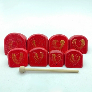 8 Tone Wooden Fish Blocks Set Red Percussion Instrument with Mallet For Kids <b>Musical</b> Education - Product Image 2