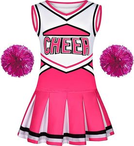 Costume da Cheerleader per Bambine con Top e Pon Pon per Feste di Halloween - Stile Cosplay - Product Image 4