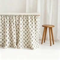 Rideau court à passe-tringle imprimé petites fleurs vertes, rideau de protection anti-poussière multi-usages pour armoire de cuisine et rangement