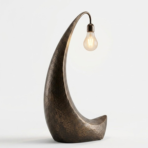 Lámpara de Mesa Escultural con Forma de Luna Creciente Abstracta, Estilo Industrial Wabi Sabi, Lámpara de Escritorio de Bronce Antiguo, Decoración Artística para el Hogar, Iluminación - Product Image 1