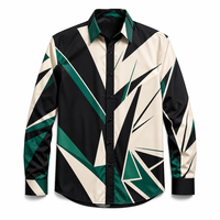 Chemises de vacances pour hommes à manches longues en popeline à motif vague irrégulière, 100% polyester, séchage rapide, respirantes, automne, OEM ODM