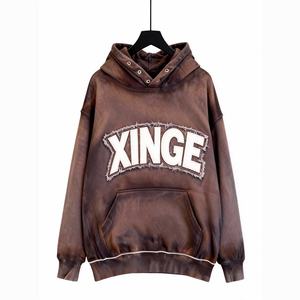 Sudadera con capucha de moda 2026, personalizada, con parche desgastado y lavado ácido, 100% algodón de alto gramaje 500 g/m², estilo oversize y corte holgado, streetwear, con bordado - Product Image 2