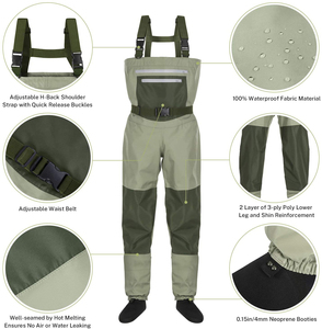 Hommes 3 couches et 5 couches à la mode imperméable pêche Pvc poitrine stockingfoot Waders Nylon respirant pêche à la mouche poitrine Wader - Product Image 2