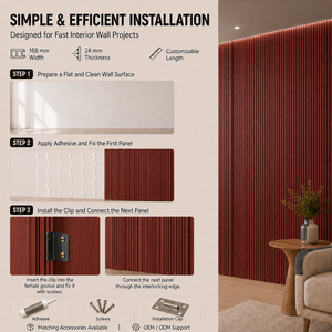 Pannello murale scanalato MORLENX in WPC effetto legno <span class=keywords><strong>rosso</strong></span> per rivestimenti decorativi interni, pareti d'accento e interni di hotel - Product Image 6