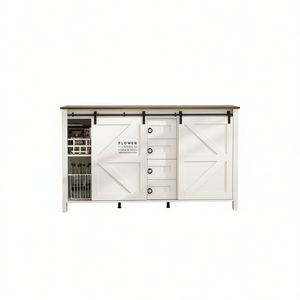 Buffet de style farmhouse en bois, meuble de rangement moderne pour salle à manger, 1,5 m au-dessus d'une poignée métallique - Product Image 1
